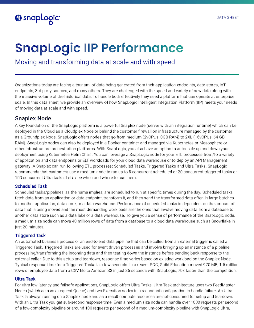 SnapLogic IIP Performance datas sheet thumbnail