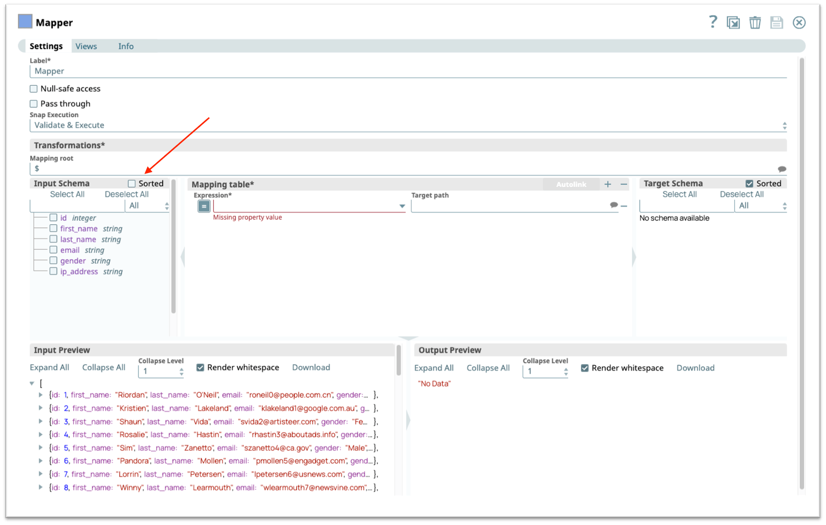 Mapper sorting by incoming index in the SnapLogic Integration Platform