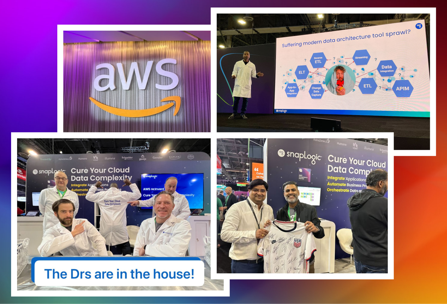 collage of SnapLogic moments at AWS re:Invent 2022