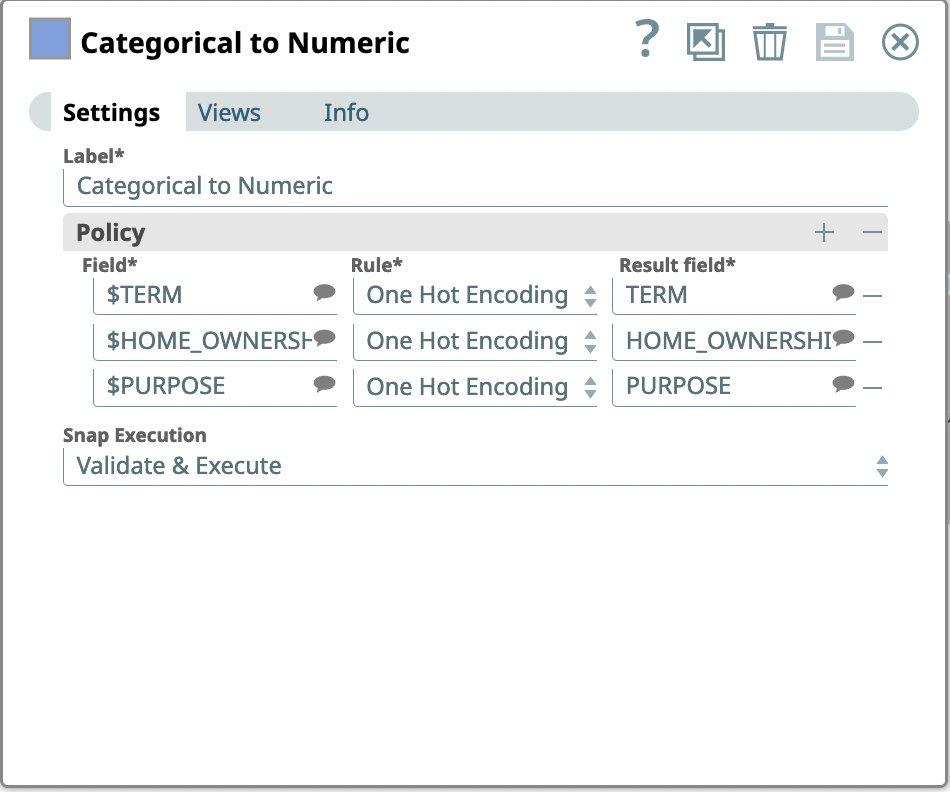 Categorical to Numeric Snap settings