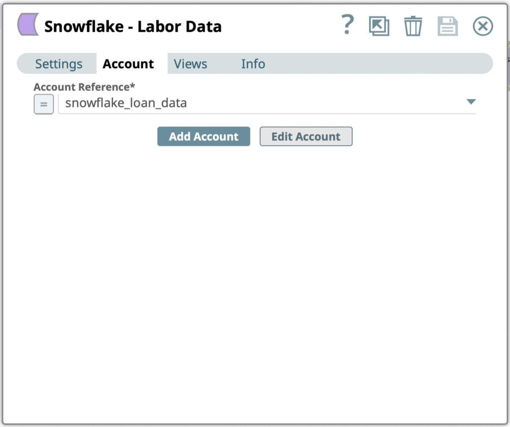 Impostazioni dell'account Snowflake Bulk Load Snap