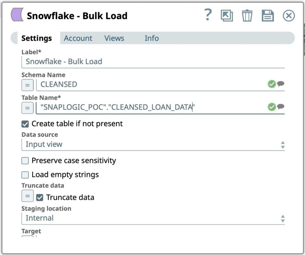 Snowflake Bulk Load Snap settings