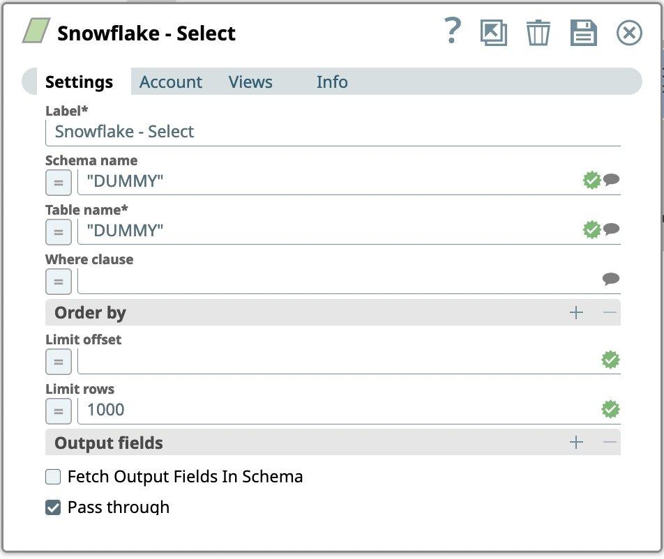 Snowflake Select Snap settings