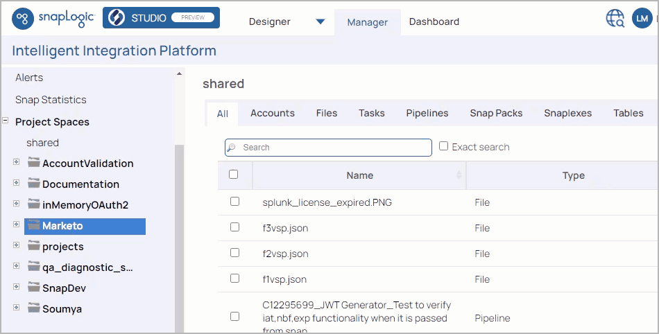 Création d'un nouveau projet SnapLogic à partir d'un dépôt Git