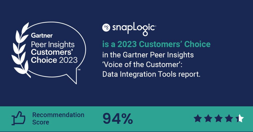 SnapLogic is a 2023 Customers' Choice in the Gartner Peer Insights ‘Voice of the Customer’: Data Integration Tools report