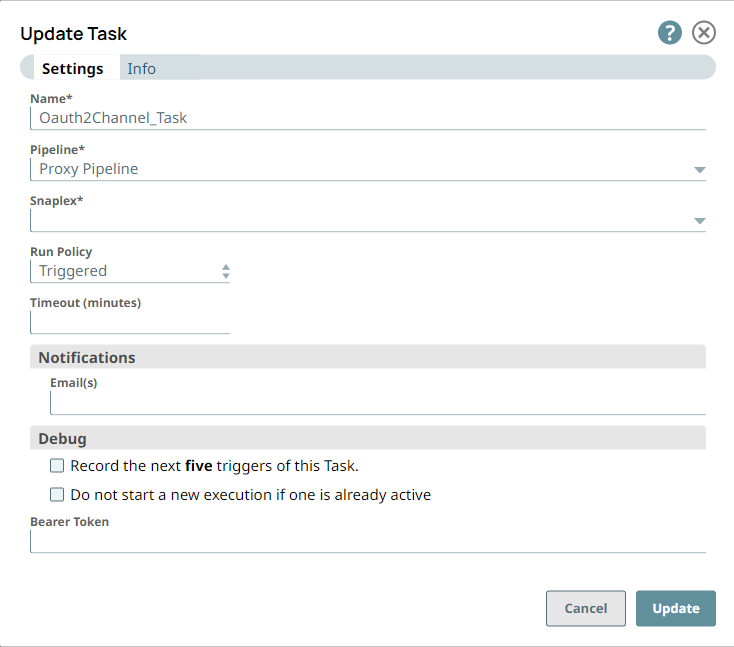 Impostazioni delle attività attivate in SnapLogic