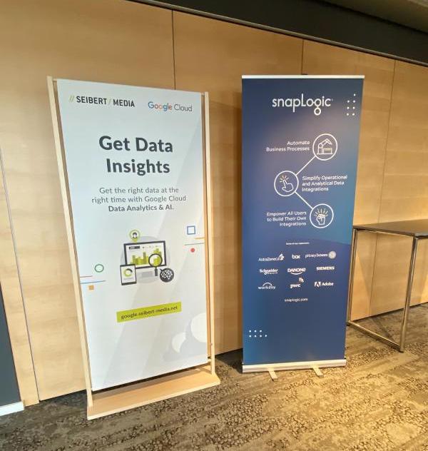 Google Cloud, Seibert, and SnapLogic Partner event signage