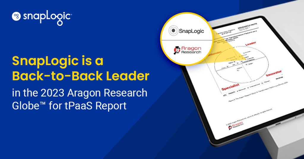 SnapLogic is a back-to-back leader in the 2023 Aragon Research Globe for tPaaS Report