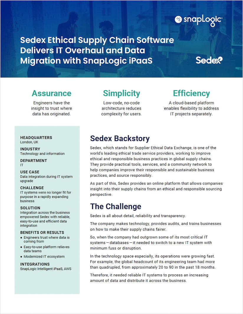 Sedex Ethical Supply Chain Software Delivers IT Overhaul and Data Migration with SnapLogic iPaaS case study preview