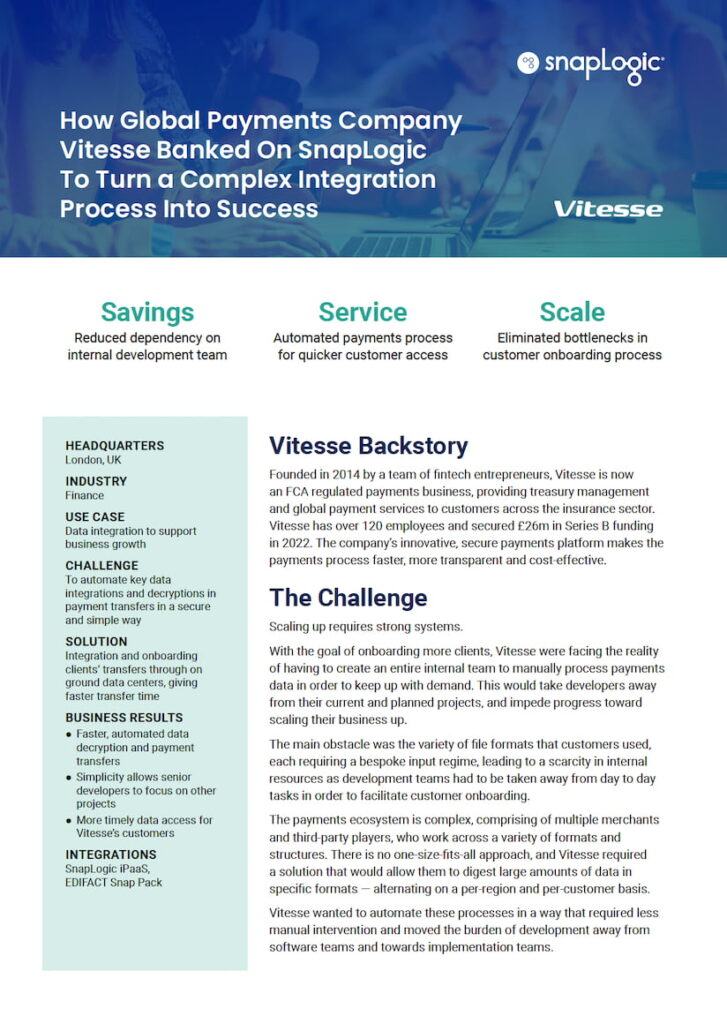 How Global Payments Company Vitesse Banked On SnapLogic To Turn a Complex Integration Process Into Success