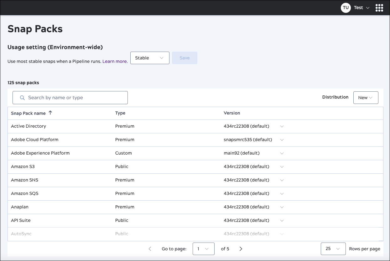 Screenshot of New Admin Manager for Snap Pack management