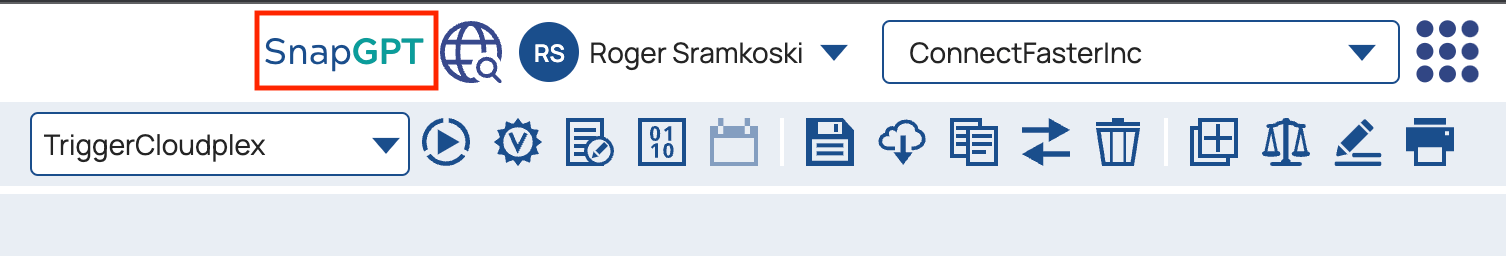 SnapGPT header button in the SnapLogic platform