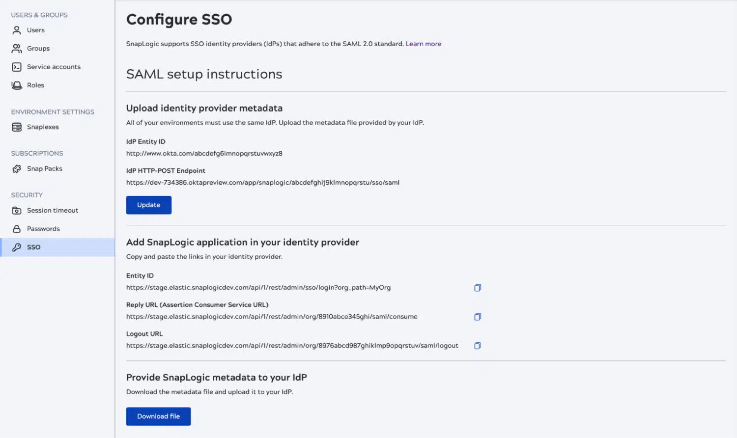 Configuration SSO dans l'Admin Manager