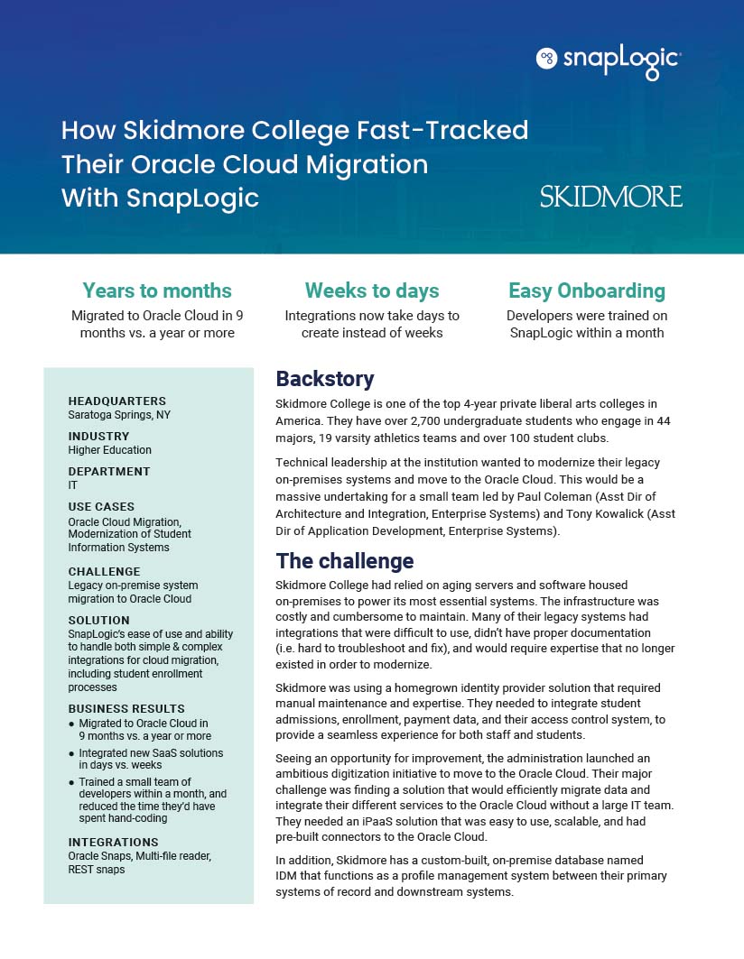 How Skidmore College Fast-Tracked Their Oracle Cloud Migration With SnapLogic case study