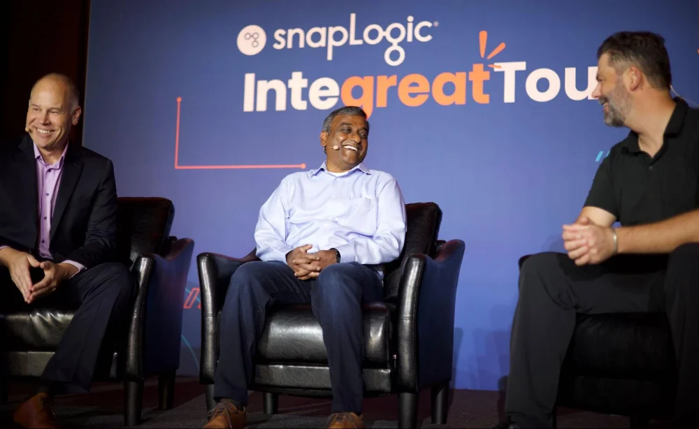 Matt Irey (Yamaha), Murali Rathnam (Workday) and moderator Jeremiah Stone (SnapLogic) discuss IT's role in driving IT investments and digital transformation at the Integreat Tour San Francisco