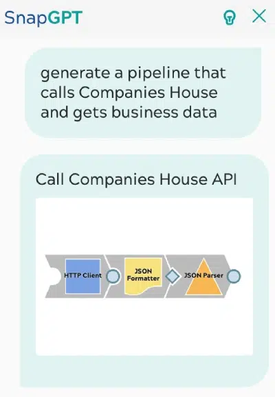 SnapGPT-Anfrage, die eine Pipeline erzeugt, die das Companies House anruft und Unternehmensdaten abruft