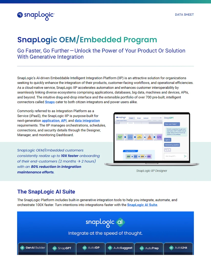 SnapLogic OEM Embedded Program data sheet thumbnail