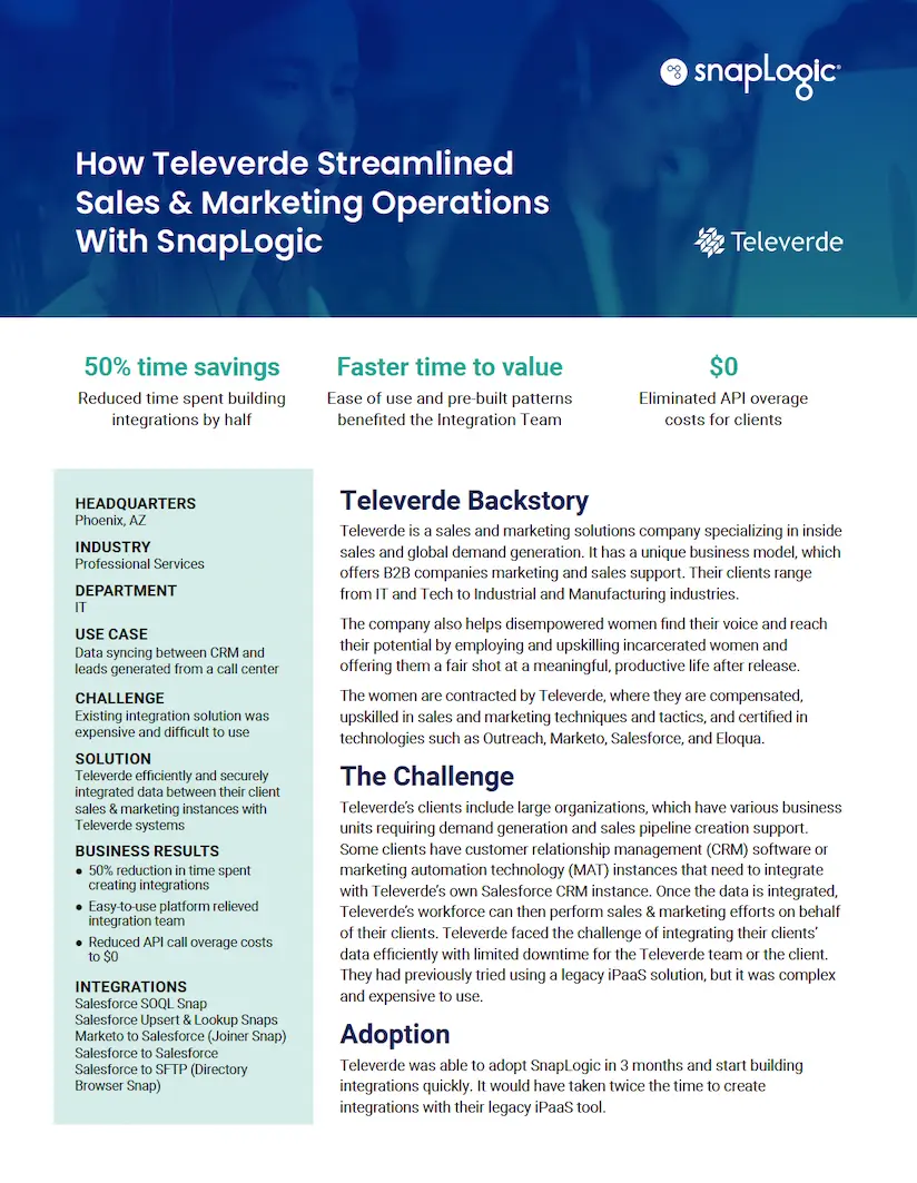 Wie Televerde die Vertriebs- und Marketingabläufe mit SnapLogic rationalisiert hat Fallstudienvorschau