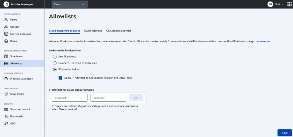 SnapLogic December 2023 Release: New UI to manage Cloudplex allowlist