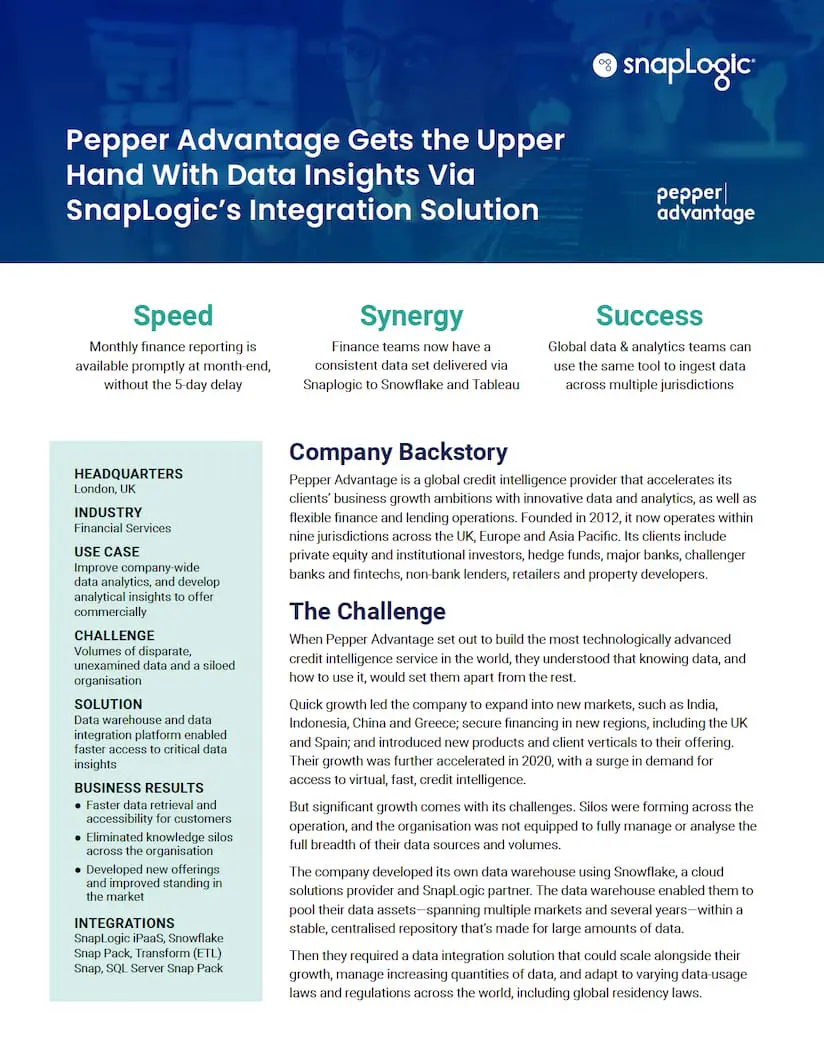 Pepper Advantage Gets the Upper Hand With Data Insights Via SnapLogic’s Integration Solution case study feature
