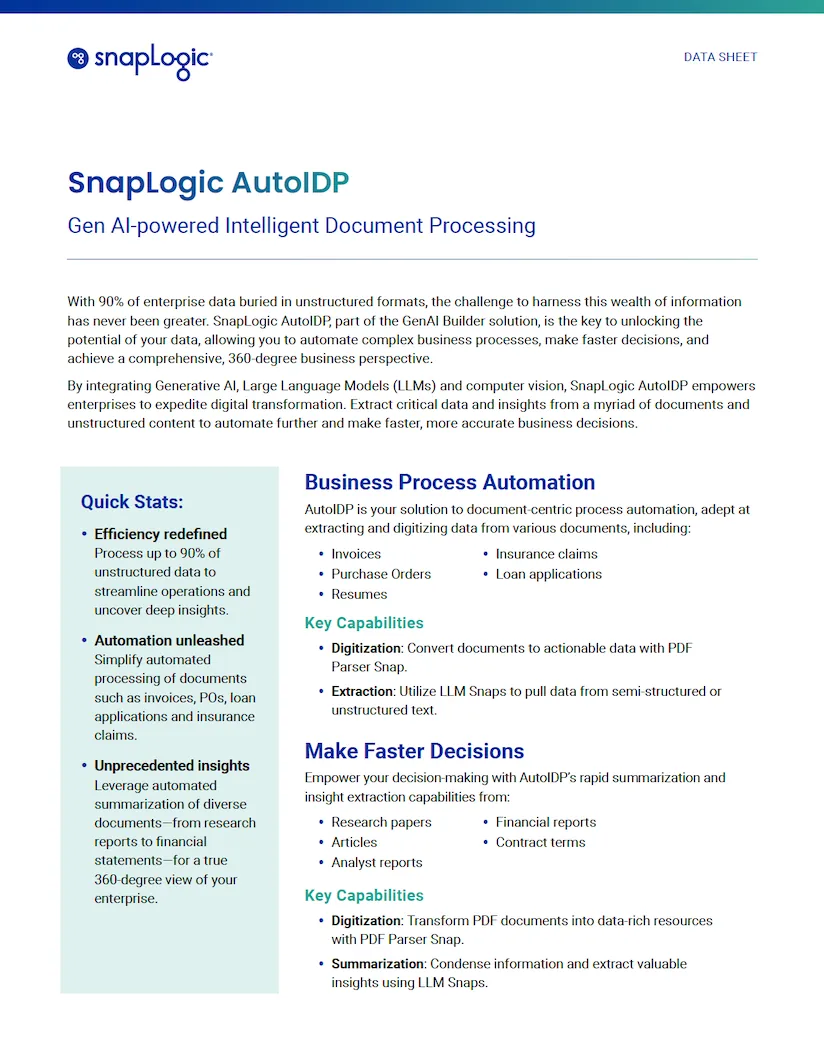 SnapLogic AutoIDP Data Sheet feature