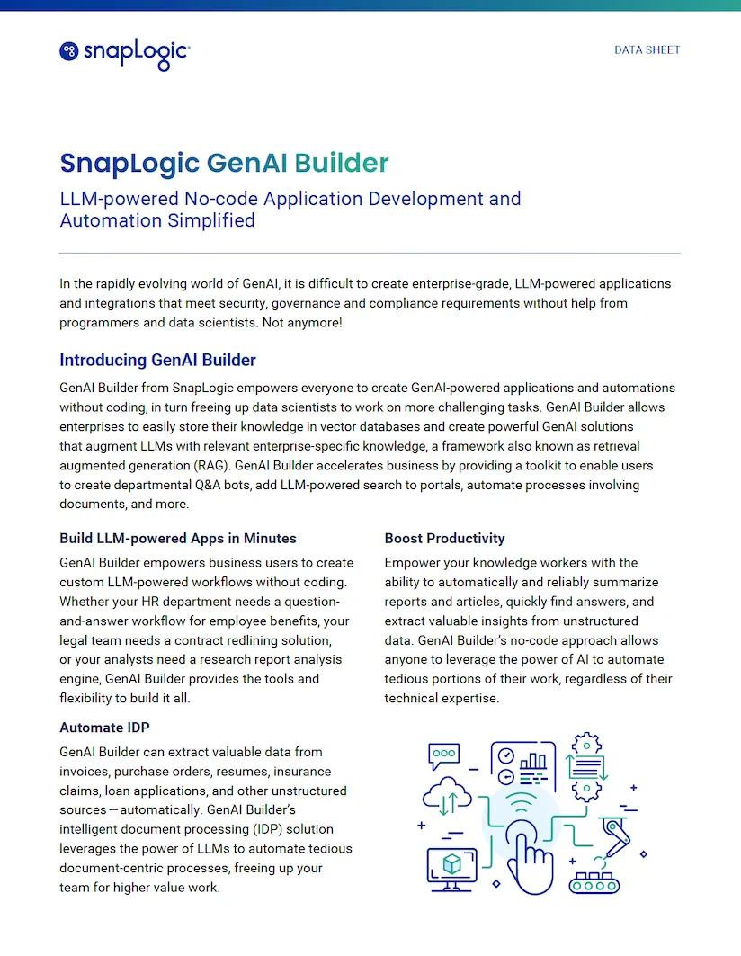 SnapLogic GenAI Builder data sheet thumbnail