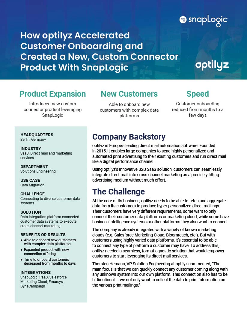 Case study thumbnail: How optilyz Accelerated Customer Onboarding and Created a New, Custom Connector Product With SnapLogic