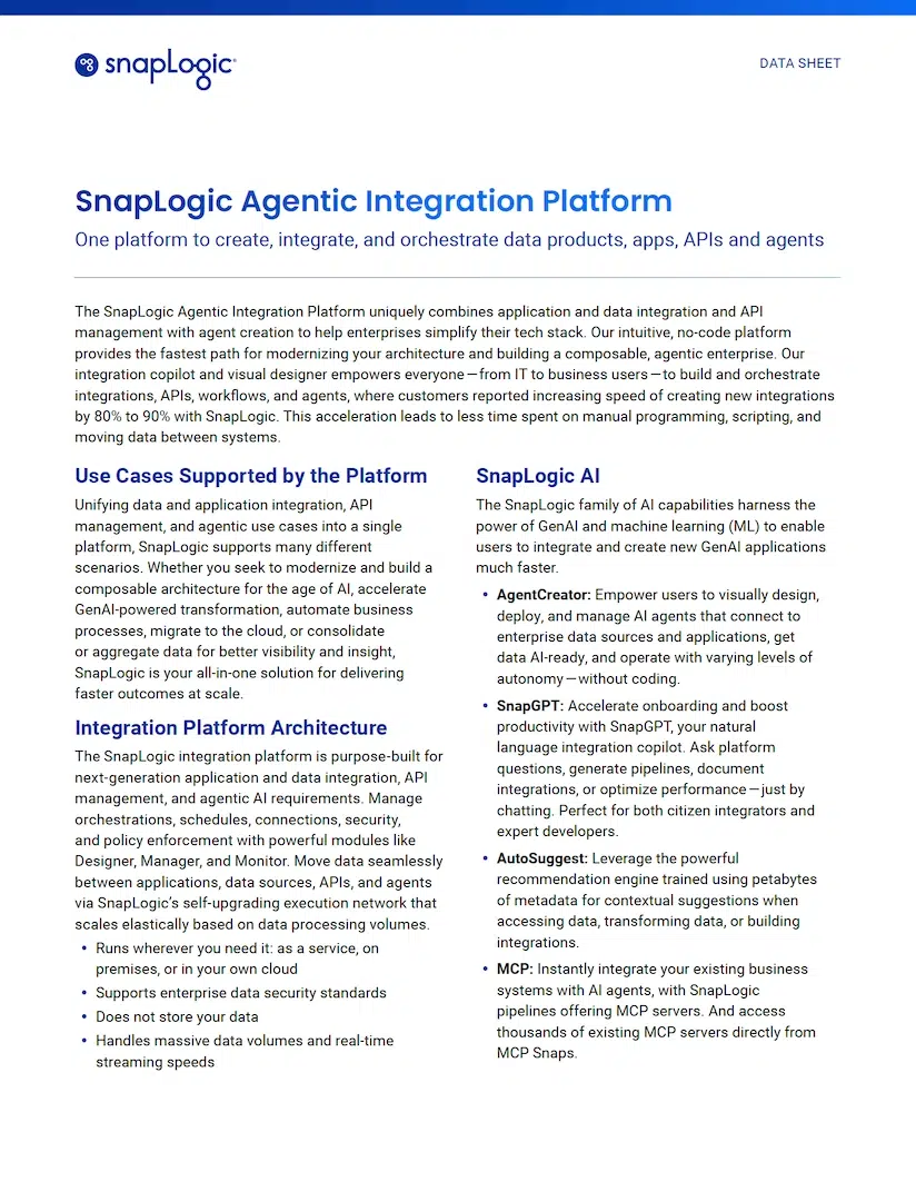 SnapLogic Platform for Agentic Integration Data Sheet thumbnail