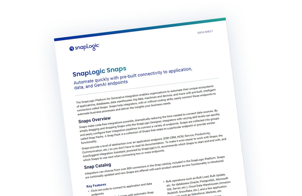 SnapLogic Snaps data sheet promo