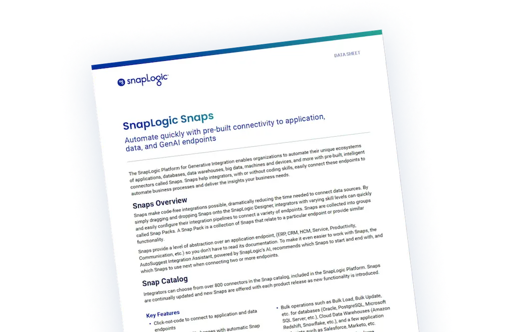 Scheda tecnica di SnapLogic Snaps promo