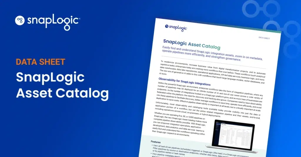 SnapLogic Asset Catalog data sheet feature