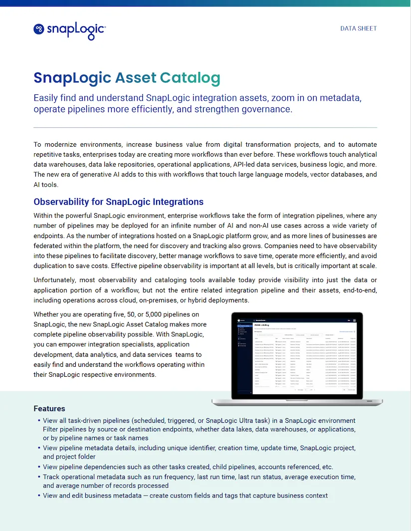SnapLogic Asset Catalog data sheet thumbnail