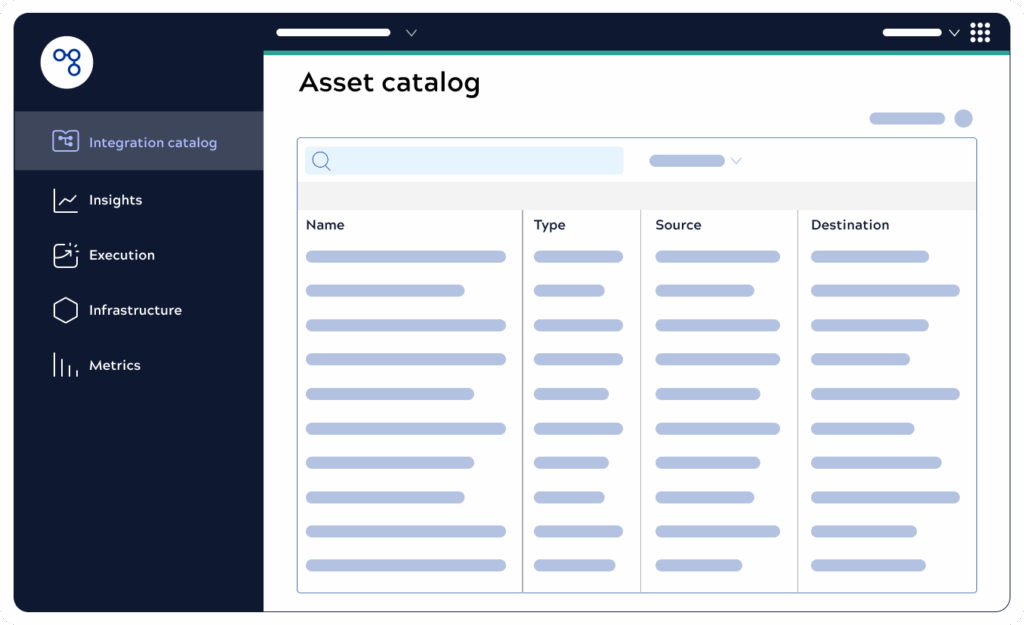 SnapLogic's Asset catalog screenview