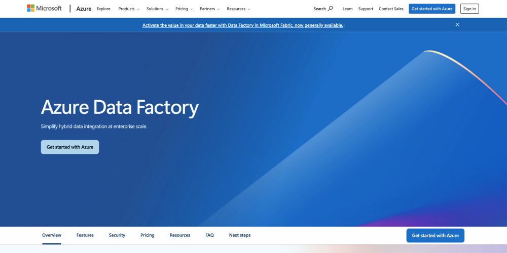 Azure Data Factory Homepage