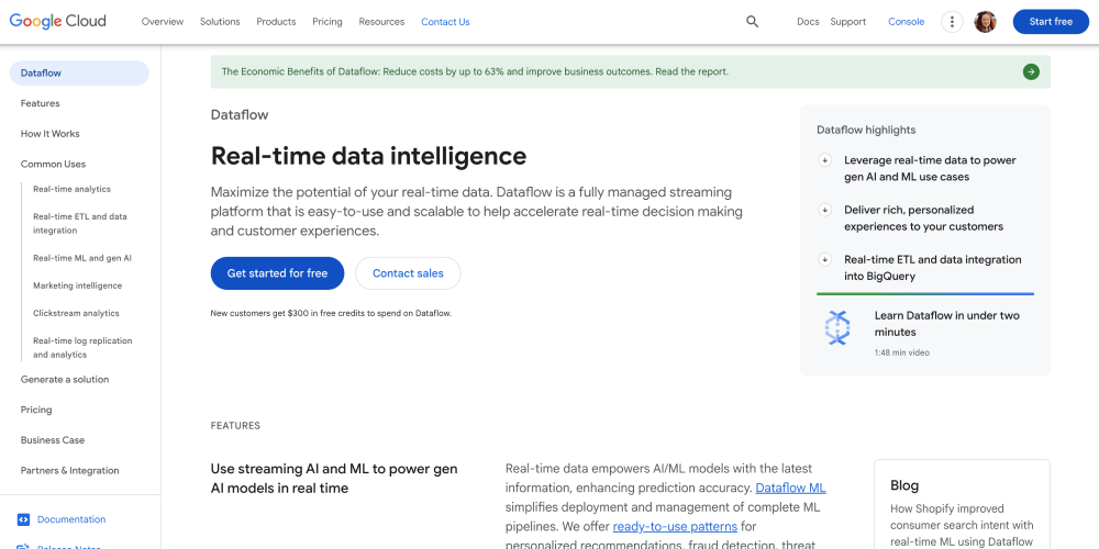 Google Cloud Dataflow Homepage