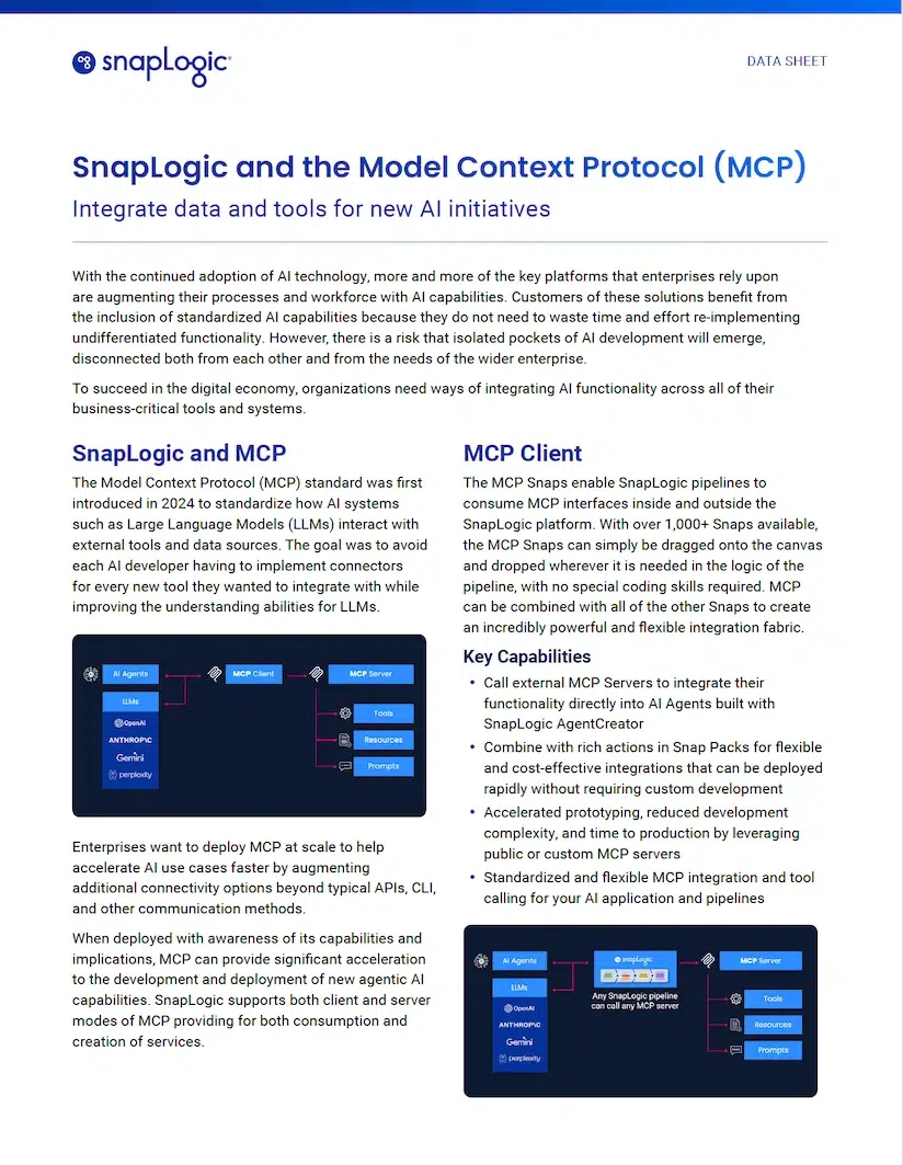 SnapLogic and the Model Context Protocol (MCP) data sheet