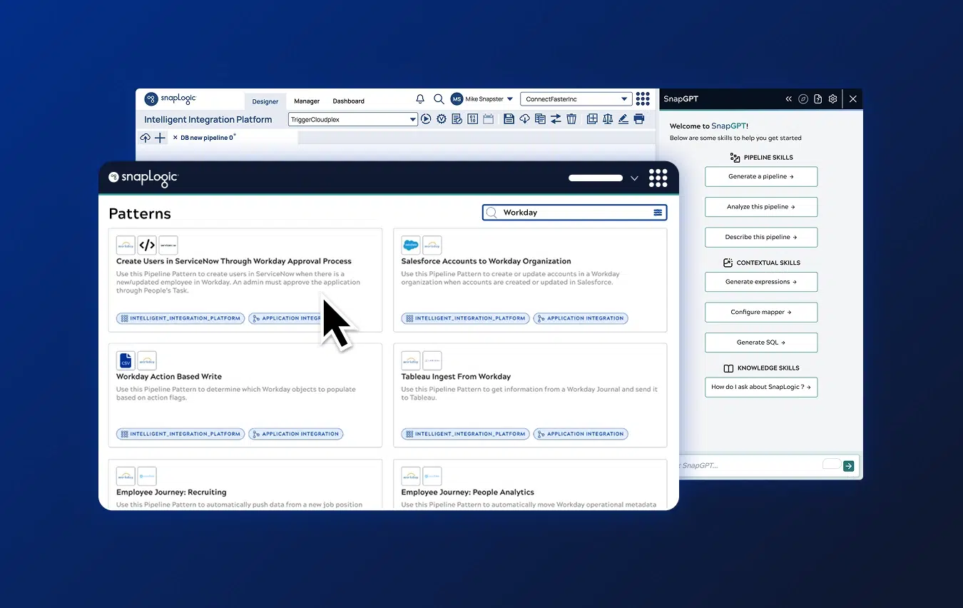 SnapLogic patterns library highlight in platform overview tour