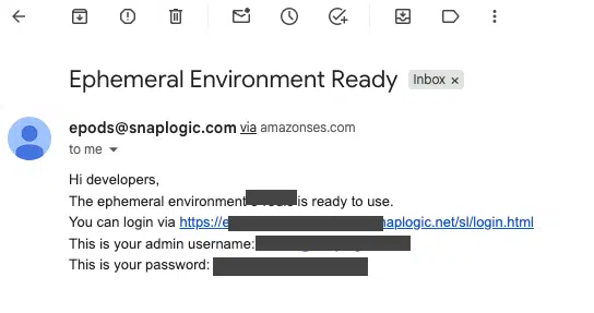 Email notification for ephemeral environment ready for e-pods