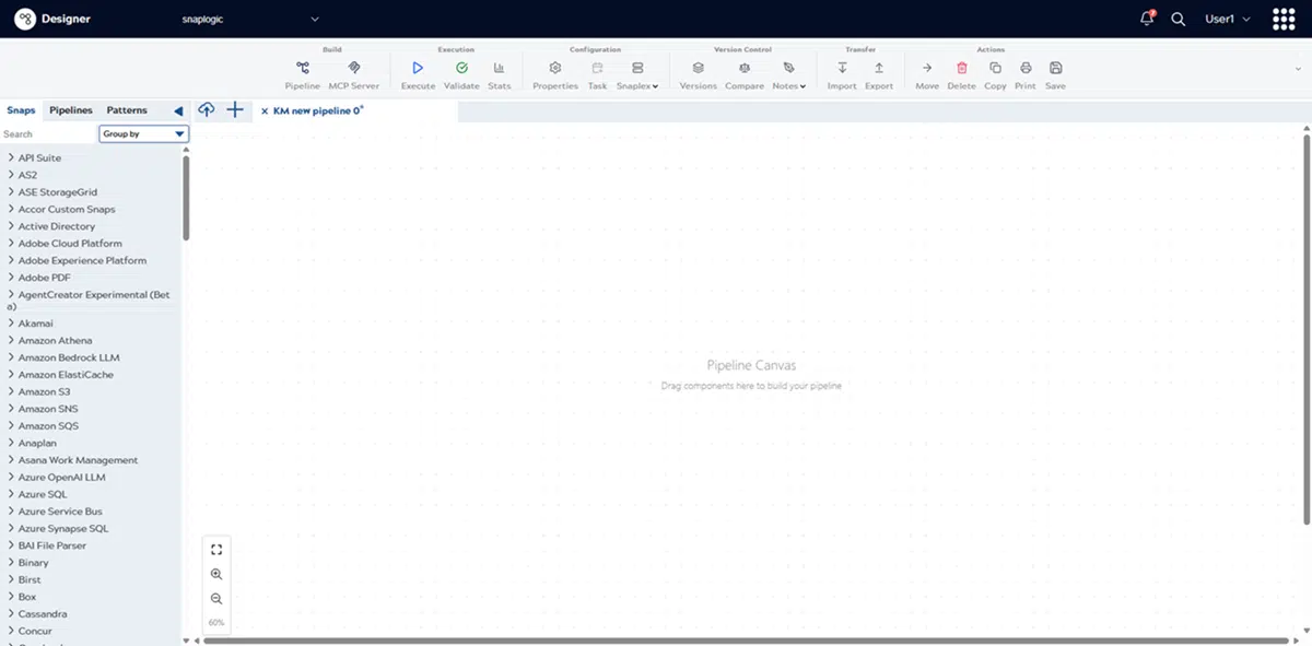 Updated Designer interface in the SnapLogic platform