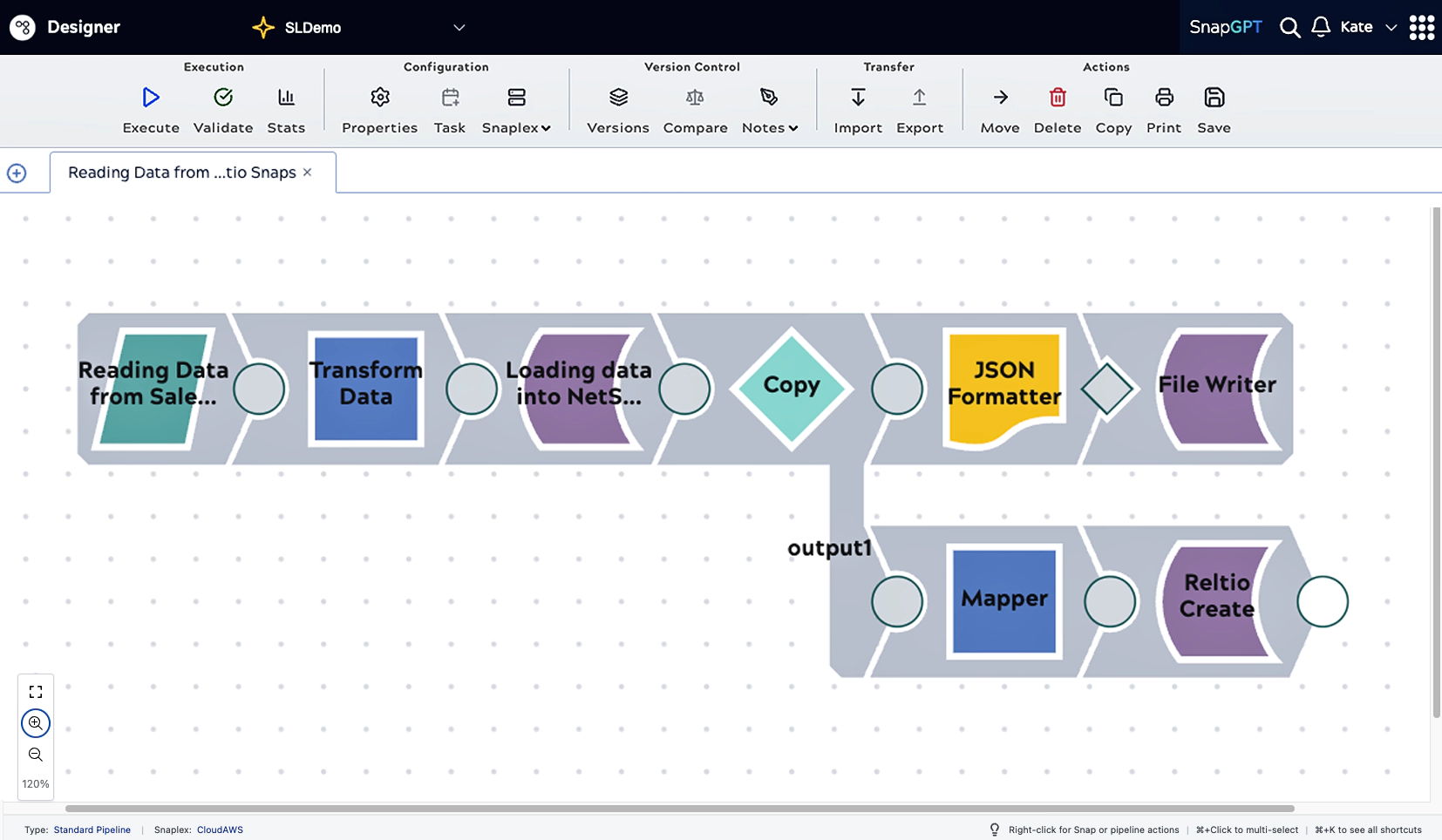 Pipeline di integrazione dei dati nella piattaforma SnapLogic